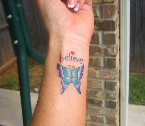 Wrist::  "believe butterfly" tattoo