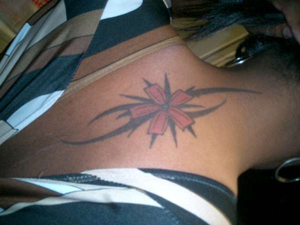 Flower with trible lines tattoo