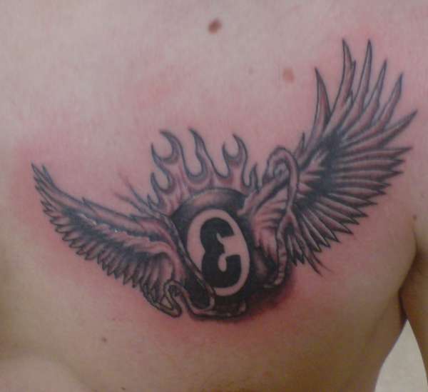 Flamin' eightball flying tattoo