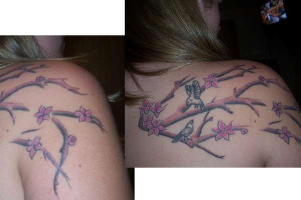 cherry blossom branches w/ 2 birds. tattoo