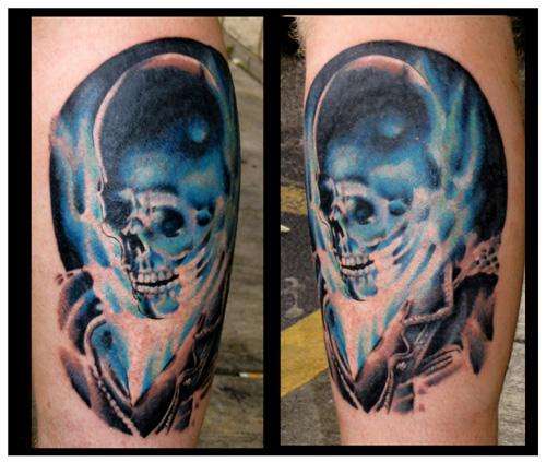 flaming skull tattoo