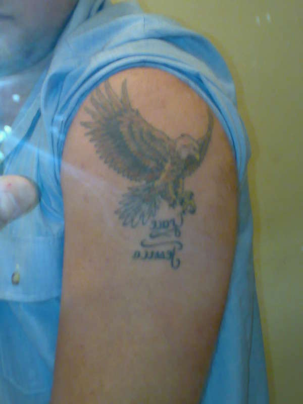 Eagle with sisters names. tattoo
