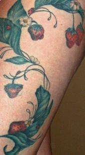 Strawberry Vine on Left Thigh tattoo