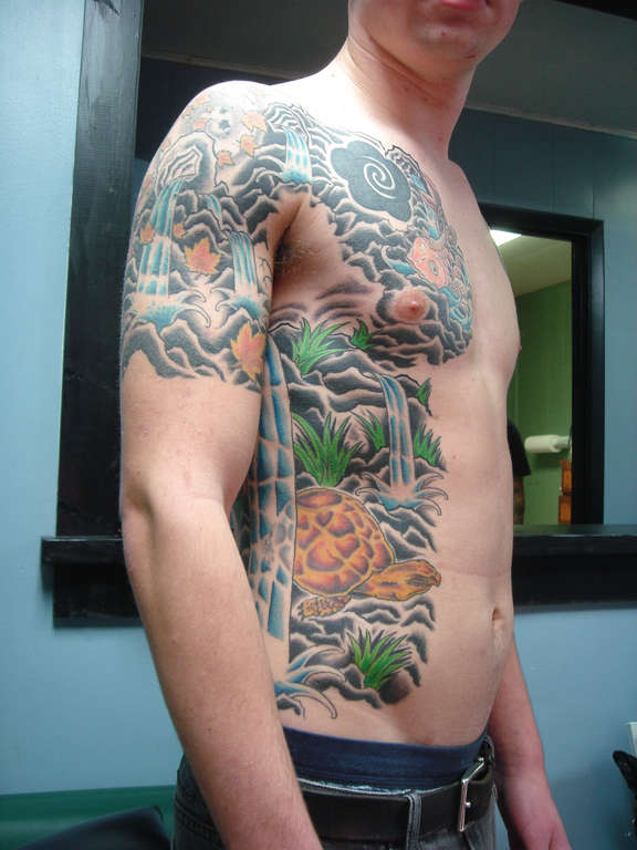 TURTLE UNDER WATERFALL tattoo