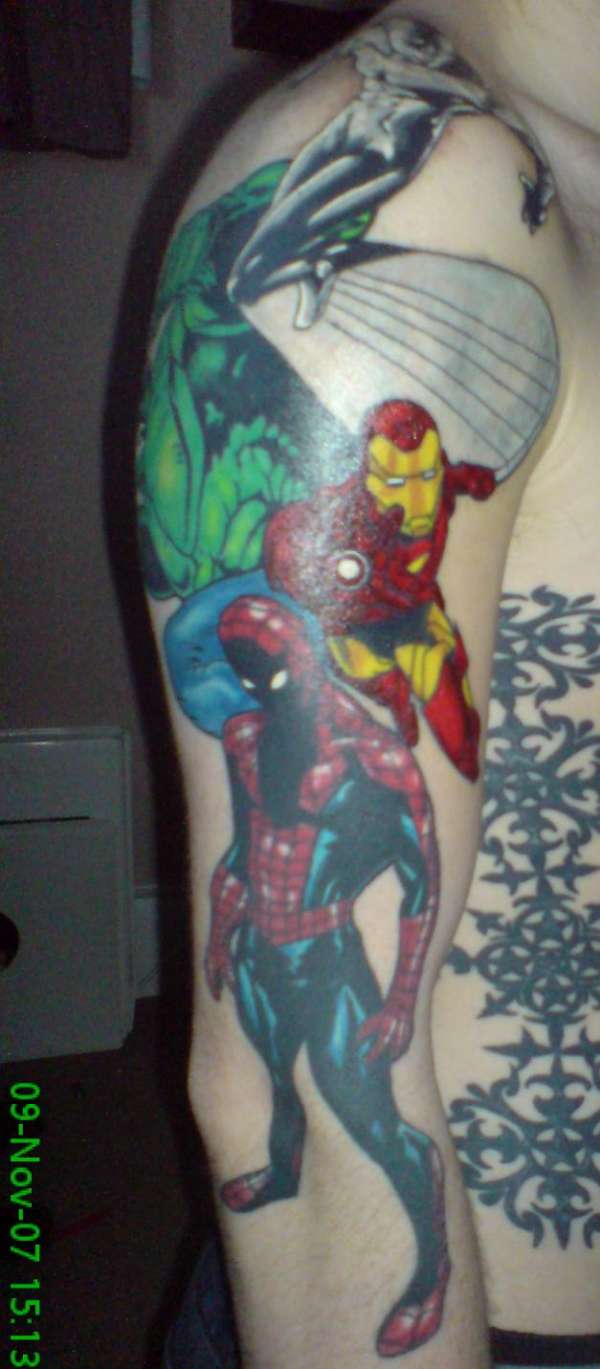 spiderman silver surfer hulk iron man tattoo