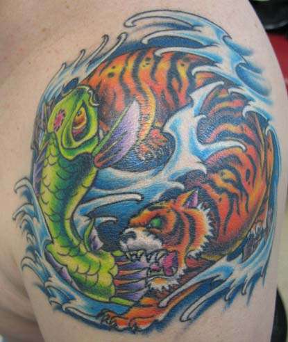 Yin-Yang, koi fish/tiger style tattoo