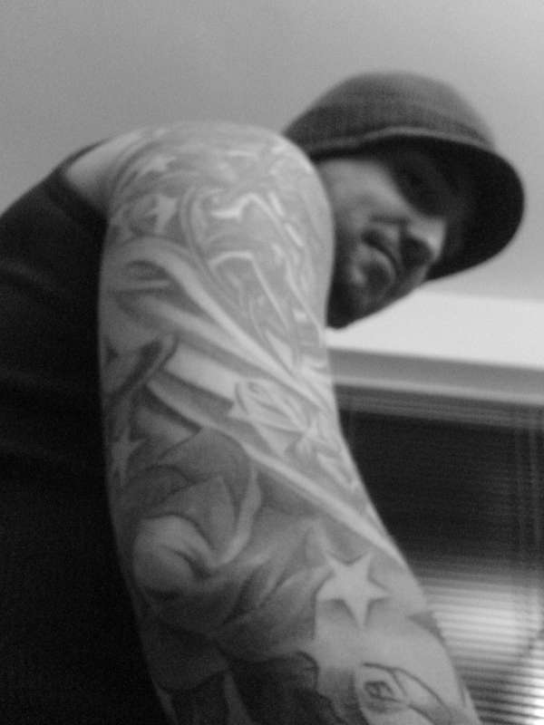 Half Sleeve black and white number 2 tattoo