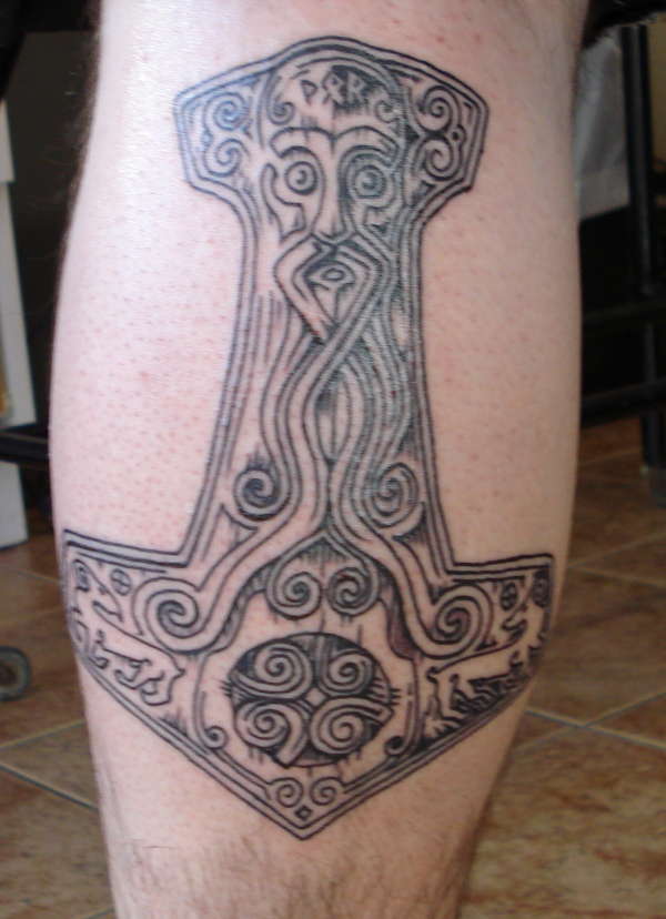 Viking Mjolnir on Calf tattoo