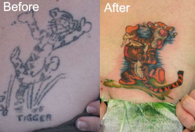 Tigger Coverup Before/ After tattoo