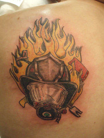 Fireman helmet tattoo
