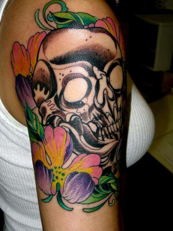 Skull & Flowers tattoo