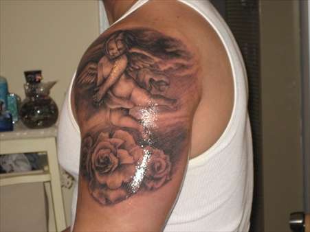 cherub and roses tattoo
