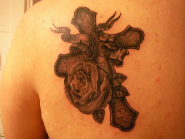 cross and rose tattoo