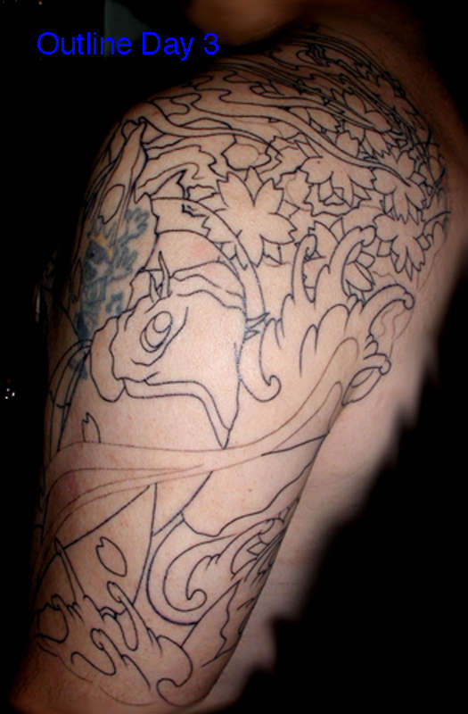 KoI outline day 3 tattoo