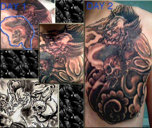 Start of Japanese Koi cover up tattoo