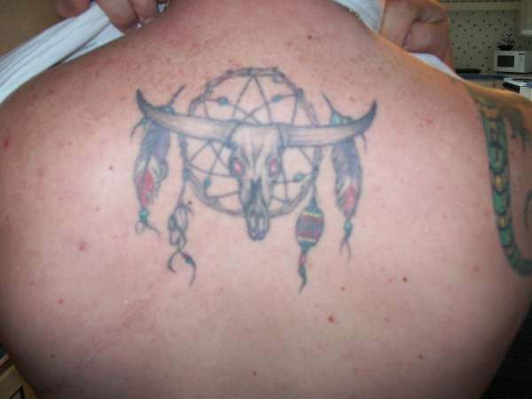 Dreamcatcher with longhorn skull tattoo