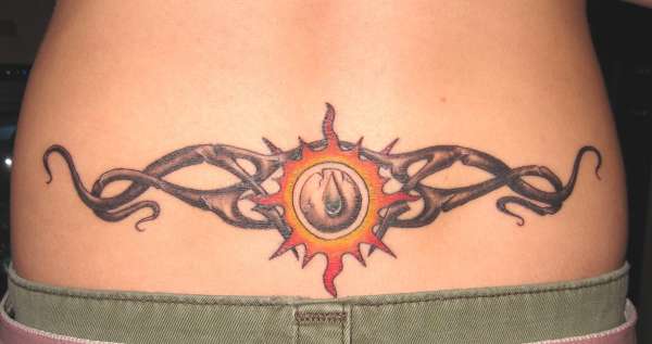 sun and tear drop tattoo