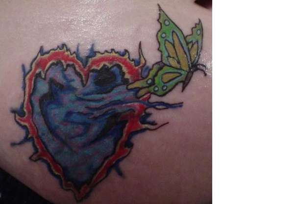 Flaming Heart and Butterfly tattoo