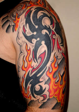 Dragon with flames, jap styling (side) tattoo