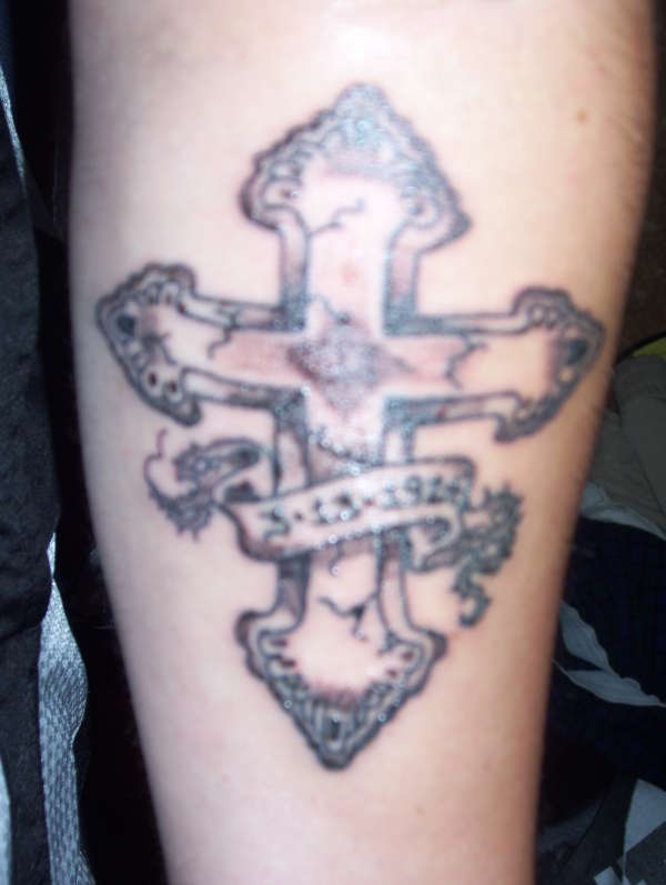 cross with grandmoms bday in it! tattoo