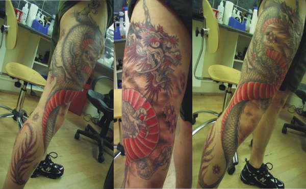 dragon full leg tattoo