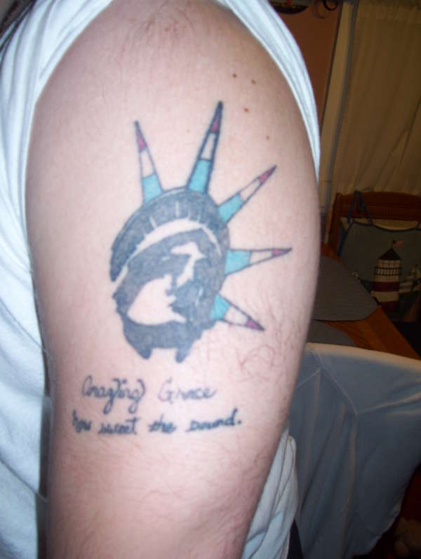 statue of lib with amazing grace how sweeth the sound! for dad tattoo