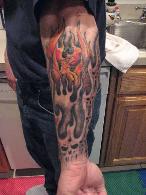 Fire/Ghost Skulls tattoo