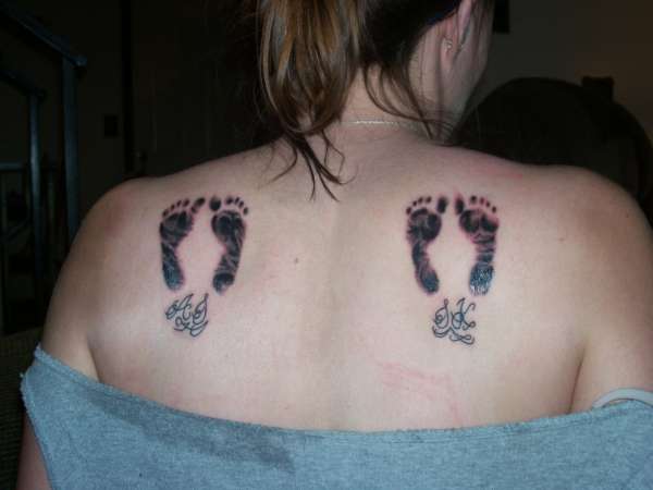 my babies feet and initials tattoo
