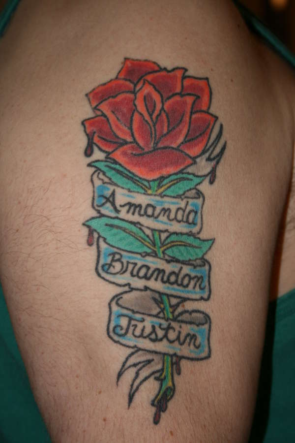 Rose and names tattoo