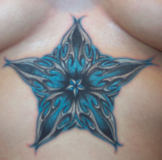 Tribal Sternum Star tattoo