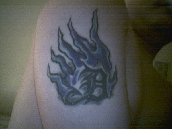 D in flames tattoo