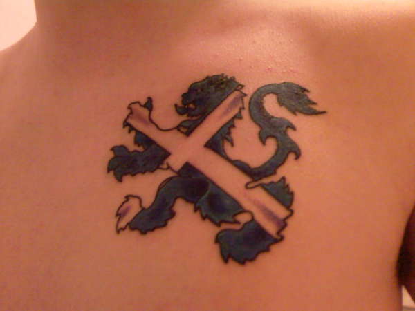 Scotland Lion with The Scotish Flag tattoo