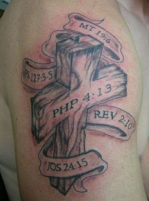cross with bible verses tattoo