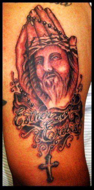 PRAYING HANDS JESUS CUSTOM PIECE tattoo