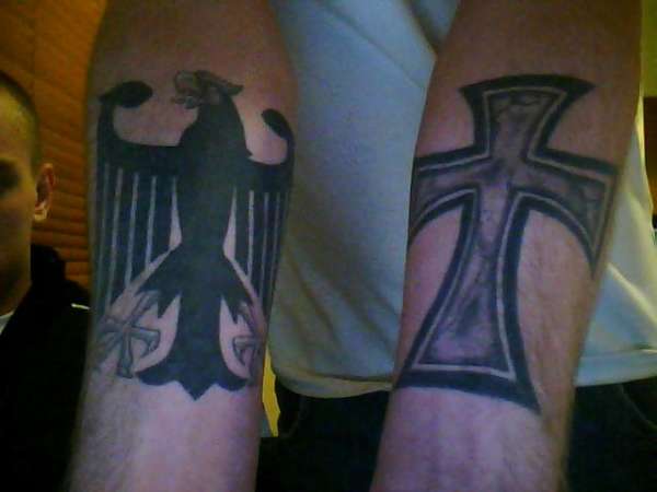 German eagle and cross tattoo