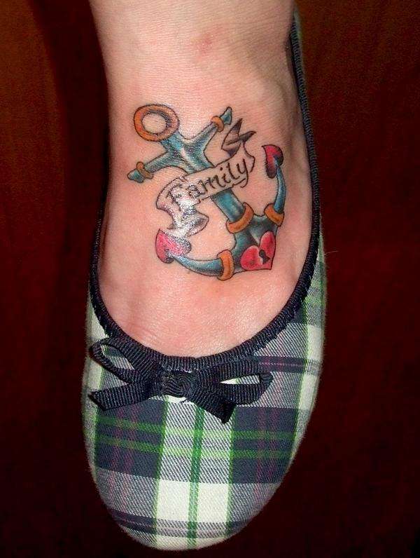 small anchor tattoo foot