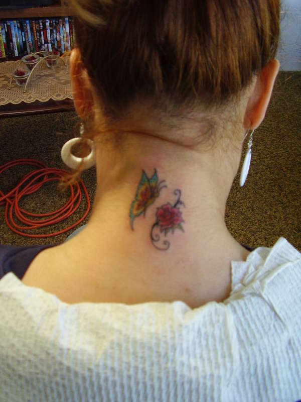 butterfly  with a rose tattoo