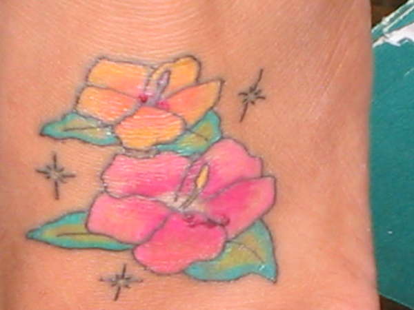 Pink and Yellow Hibiscus tattoo
