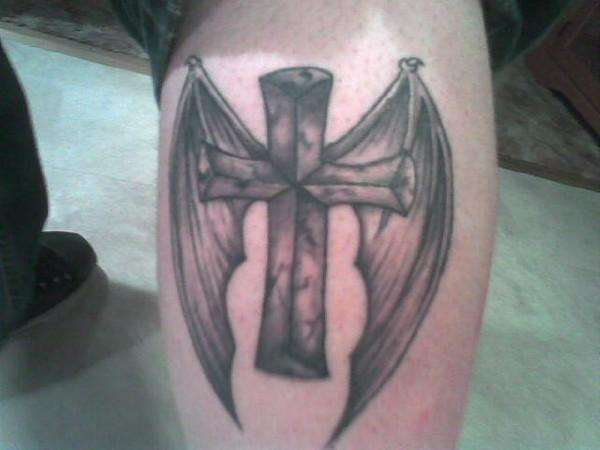 Cross w/ Bat Wings tattoo