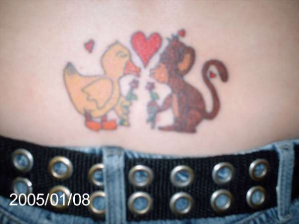Ducky and Monkey in Love tattoo