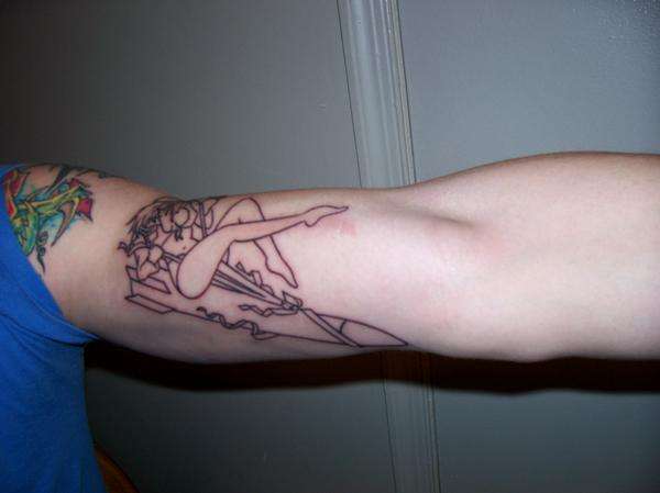 another shot of the new outline~pinup girl riding bomb tattoo