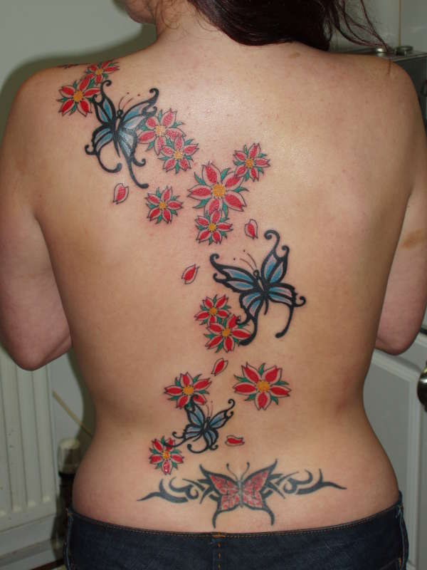butterflies and cherry blossoms tattoo