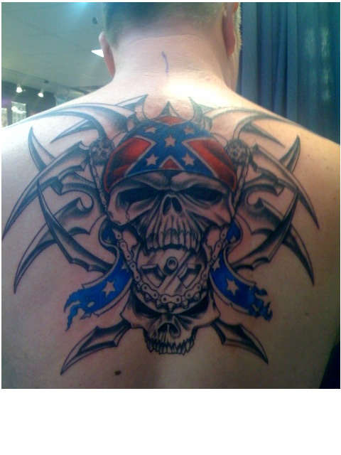 Southern fried skull and gears tattoo