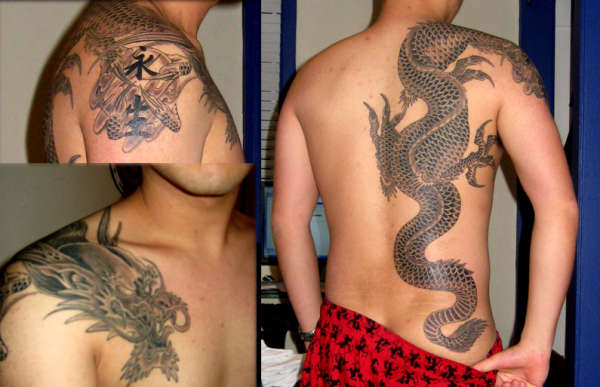 Full Dragon Backpiece with Pearl tattoo