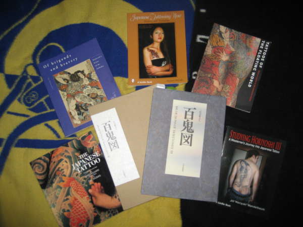 Collection of japanese tattoo books. tattoo