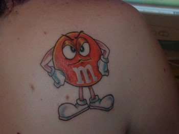 angry m&m tattoo