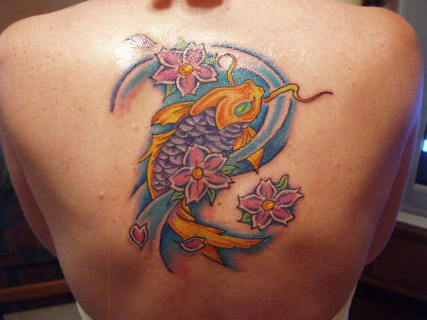 Barb's Koi on her Back tattoo