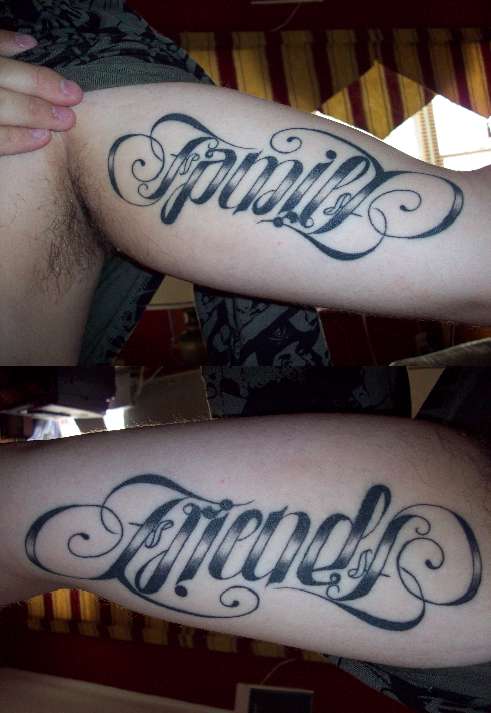 friends/family ambigram tattoo