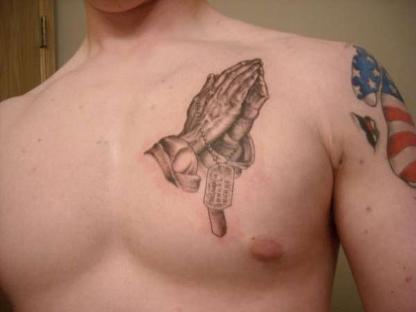 Praying Hands with Dog Tags tattoo