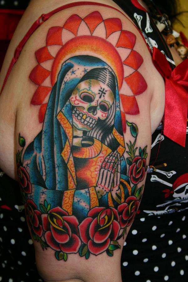 Sugar Skull Virgin Marry Half Sleeve tattoo